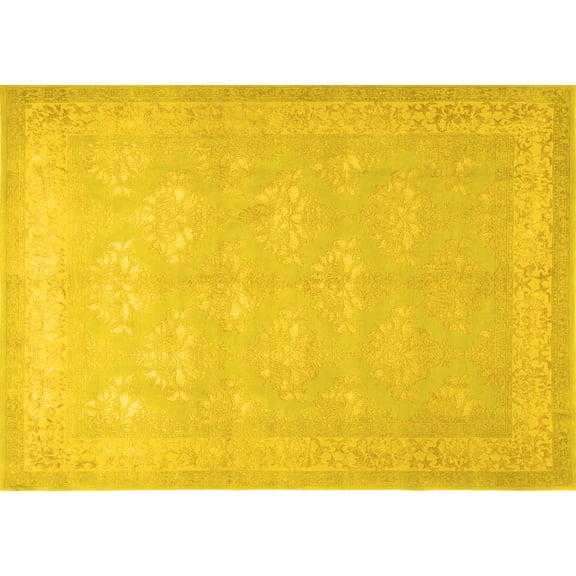 Ahgly Company Machine Washable Indoor Rectangle Persian Yellow Traditional Area Rugs, 5' x 7'