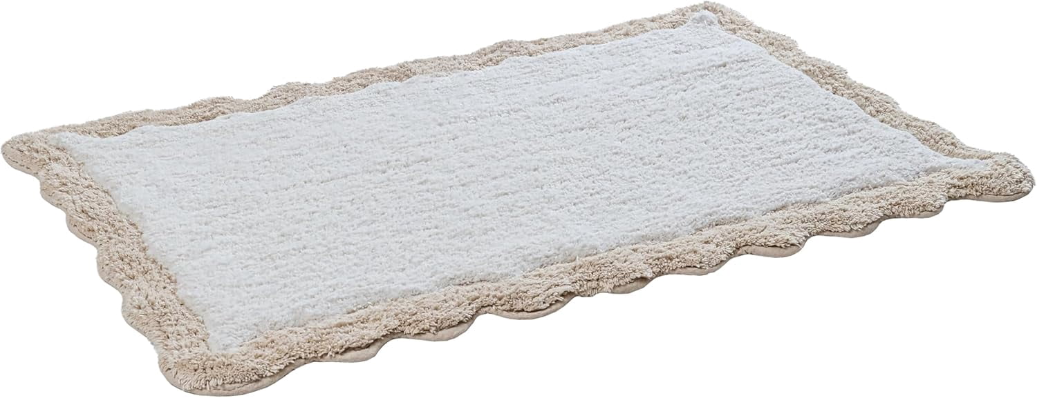 Savi Home Cotton Scalloped Bath Mat with Anti-Skid Backing, Beige, 20" x 32"