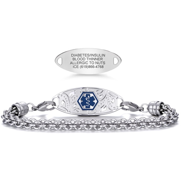 Divoti Premium Custom Engraved Medical Alert Bracelet for Women – Customizable Emergency ID Tag Jewelry - Deep Blue / 5.5“