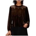 thumbnail image 2 of Rutainlusire Womens Fashion Elegant Velvet Loose Comfy Blouses Tops Women's Lace Panel Velvet Top With Round Neck And Long Sleeves, 2 of 5