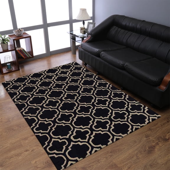 Rugsotic Carpets Hand Tufted Wool Eco-Friendly 5'x8' Area Rugs Rectangle Black White Geometric Modern High Pile Thick Handmade Anti Skid Indoor Rug for Living Room, Bedroom K00302