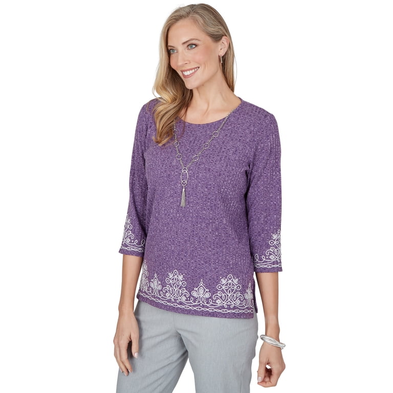 Alfred Dunner Womens Soutache Border Knit Top With Necklace - Walmart.com