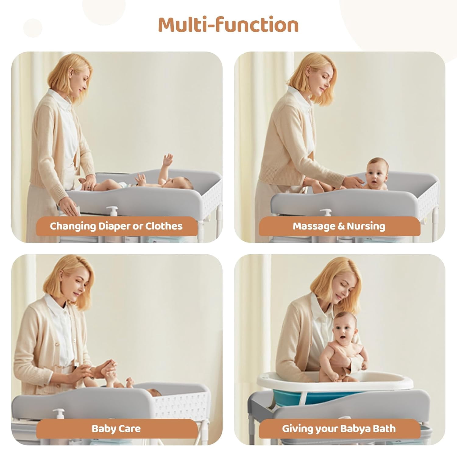 Multifunctional folding changing table with 2 drawers, portable baby changing station, includes toy shelf, mobile changing table and newborn compartment, height adjustable.