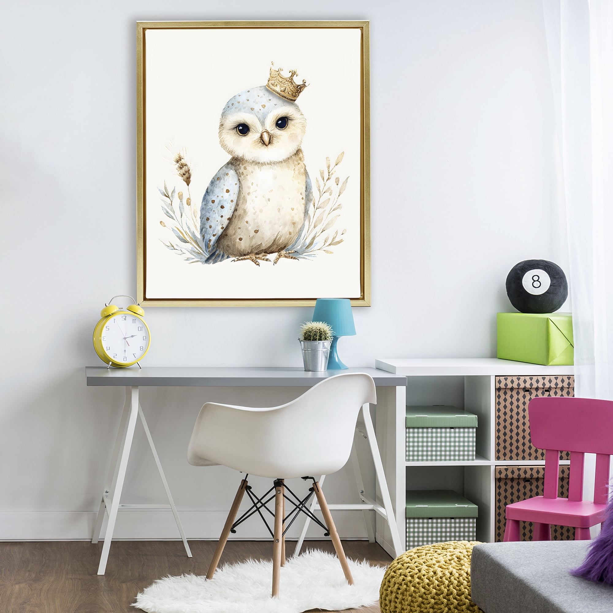 Stupell Industries Watercolor Nursery Owl Gold Framed Floater Canvas Wall Art, design by LSR Design Studio