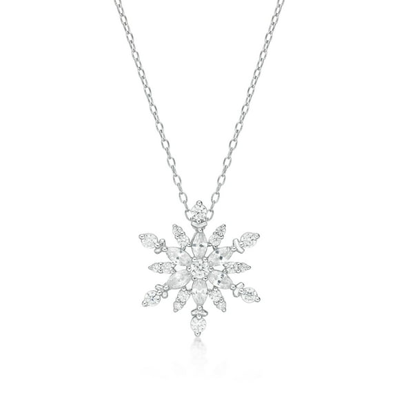 Sterling Silver Cubic Zirconia Snowflake Pendant Necklace - 18" Adjustable Chain