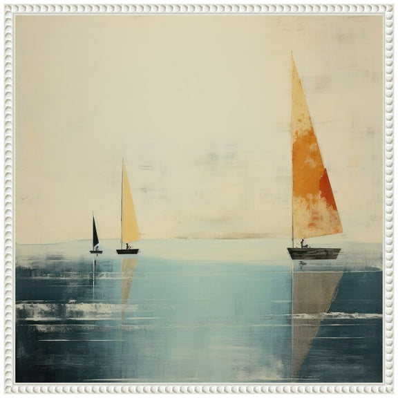 Amanti Art Minimalist Maritime Boats II Framed Canvas Wall Art Print