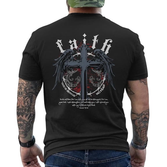 Men's Gothic Jesus Cross Graphic T-Shirt, Y2K Streetwear Tee with Bible Verse Back Print, Christian Faith Casual Shirt