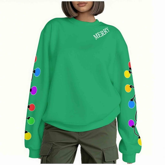 Women Long Sleeve Pullover Tops Lights Print Christmas Shirt Casual Winter Xmas Graphic Sweater Outfit