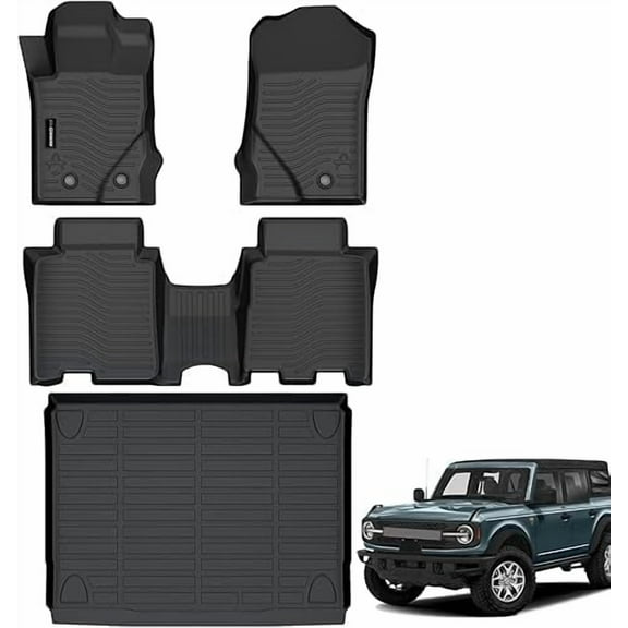 Auxko All Weather Floor Mats Cargo Mat Fit for Ford Bronco(Not Sport) 4Door 2021-2024 2025 TPE Rubber Liners Set Bronco Accessories All Season Guard Odorless Anti-Slip Floor Mats Black