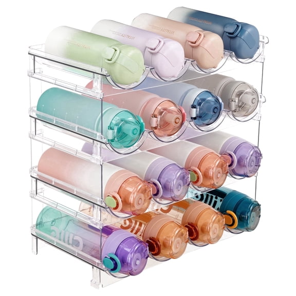 Sindcom 4 *4 Pack Stackable Bottle Holder Storage Rack, Plastic Water Bottle Organizer, Clear