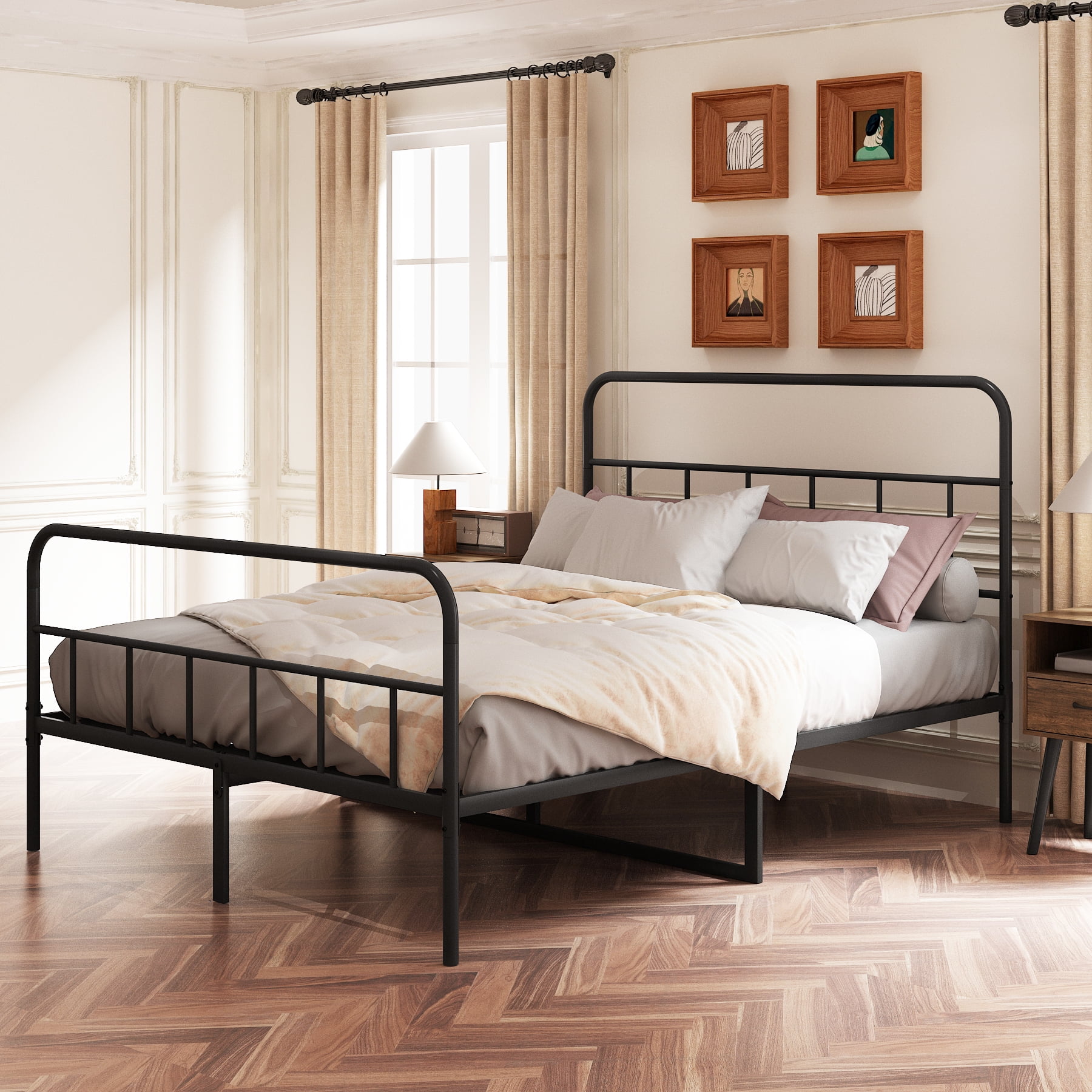 EUROCO Metal Platform Bed with Headboard, King for Kids Teens Living Room