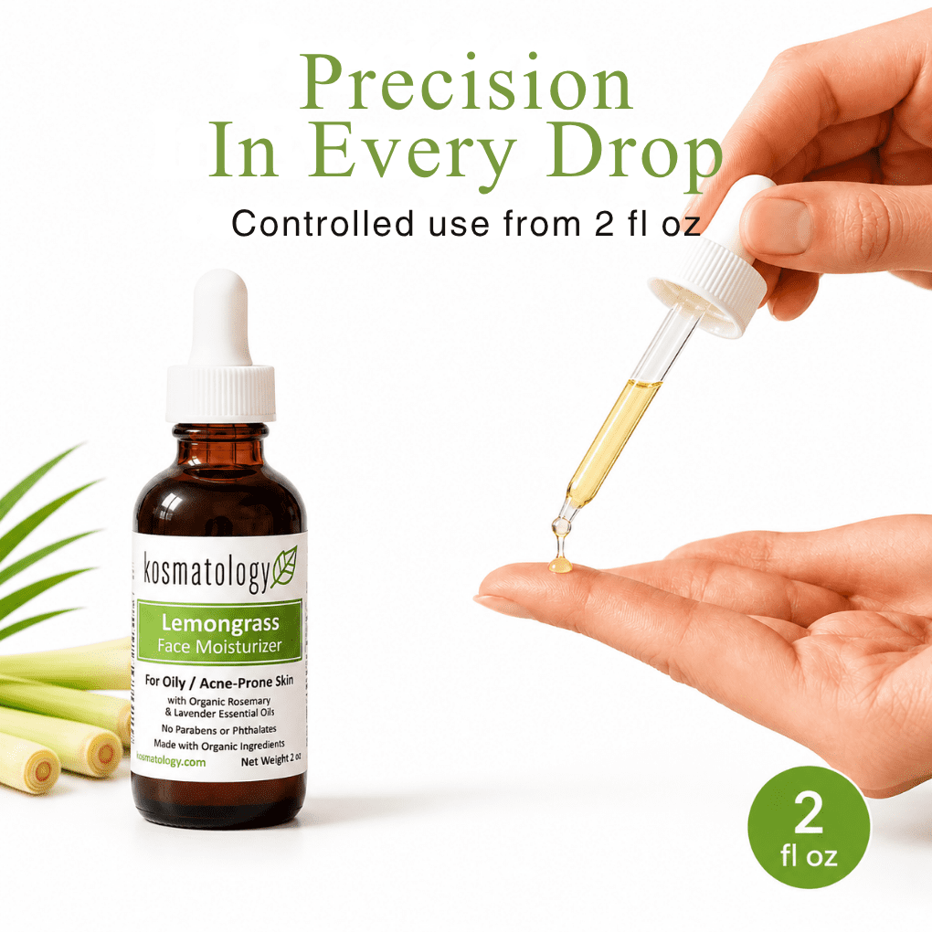 kosmatology® Lemongrass Organic Face Moisturizer | Acne and Oily Skin Types | Infused with Lemongrass and Rosemary Oils | Vegan and Cruelty-Free | 2 fl oz