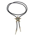 thumbnail image 1 of Cuerda de cuero negro de cuero Western Cowboy Rodeo Bolo Tie Latón antiguo Jinwen Collar de lazo occidental de Bolo, 1 of 6