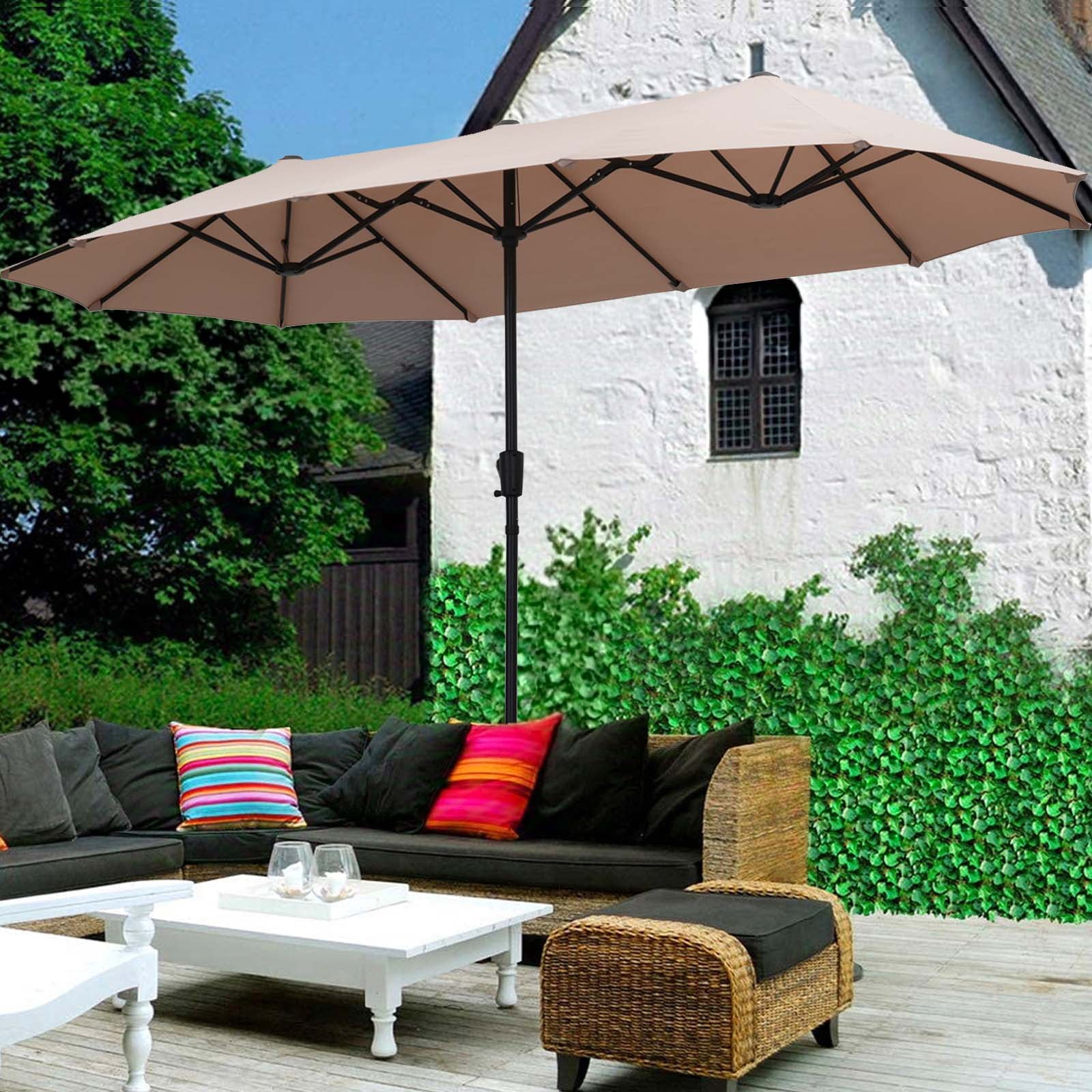 Autlaycil 13 FT Beige Patio Umbrella and Base,Extra Large Umbrella with Crank, for Outdoor, Market, Beach, Garden, Yard, Party
