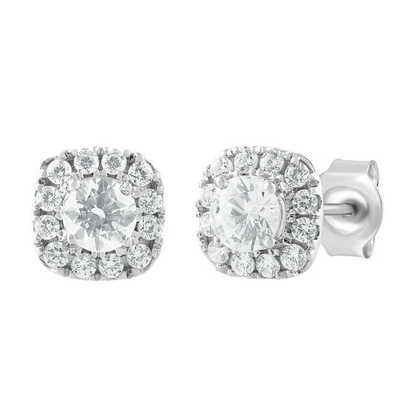 Unique Moments 1.00ct Lab Grown Diamond Solitaire Halo Earrings in 14K White Gold (G-H, SI1-SI2)