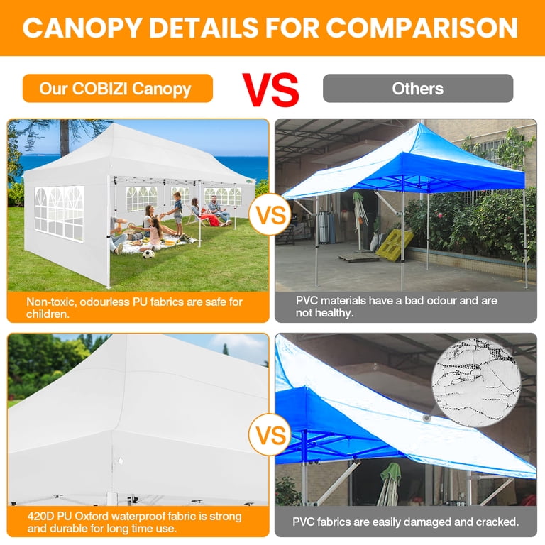 COBIZI 10x30 Pop Up Canopy Tent With 8 Sidewalls - Waterproof Instant Party Tent For Weddings, Backyard, Outdoor Events