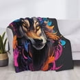 thumbnail image 3 of Honeii Colorful Wolf Head print throw blanket, crafted from cozy cotton flannel, offers versatile home decor as a bedding suitable for all seasons.-, 3 of 6