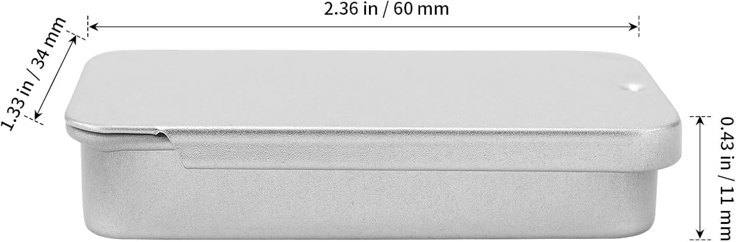 60 PCS Metal Slide Top Tin Containers, 2.36 x 1.33 x 0.43 Inch Metal Rectangular Sliding Lid Tin Boxes, Small Top Box for Candles Jewelry Crafts