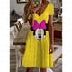 thumbnail image 4 of Vestido de Disney Minnie Mickey Mouse para mujer, moda para mujer, vestidos casuales con estampado floral, elegante, cuello en V, suelto, corte A, vestido de playa bohemio, 4 of 5