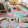 thumbnail image 6 of Green Shell Round Living Room Rugs 8 ft, Watercolor Pink Green Sea Shells Washable Large Area Rug with Non-Slip Sturdy Edge Binding Round Carpet for Dining Room Kitchen Office, 6 of 9