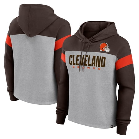 Women s Fanatics Heather Gray/Brown Cleveland Browns Bold Play Call Pullover Hoodie