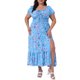 thumbnail image 5 of GRACE & GRANDEUR Vestido Floral de Talla Grande para Mujeres con Cuello Cuadrado Atado, Cintura Fruncida, Manga Corta, Abertura Lateral, Vestido Maxi A Linea de Playa 1X Azul, 5 of 8