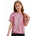 thumbnail image 2 of Aislor Girls Boys Shiny Metallic Modern Dance Jazz Top Short Sleeve Shirt Athletic T-Shirt Performance Blouse Dancewear, 2 of 7