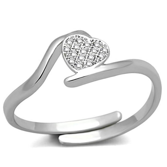 Alamode 3W464-5 Women Rhodium Brass Ring with AAA Grade CZ in Clear - Size 5