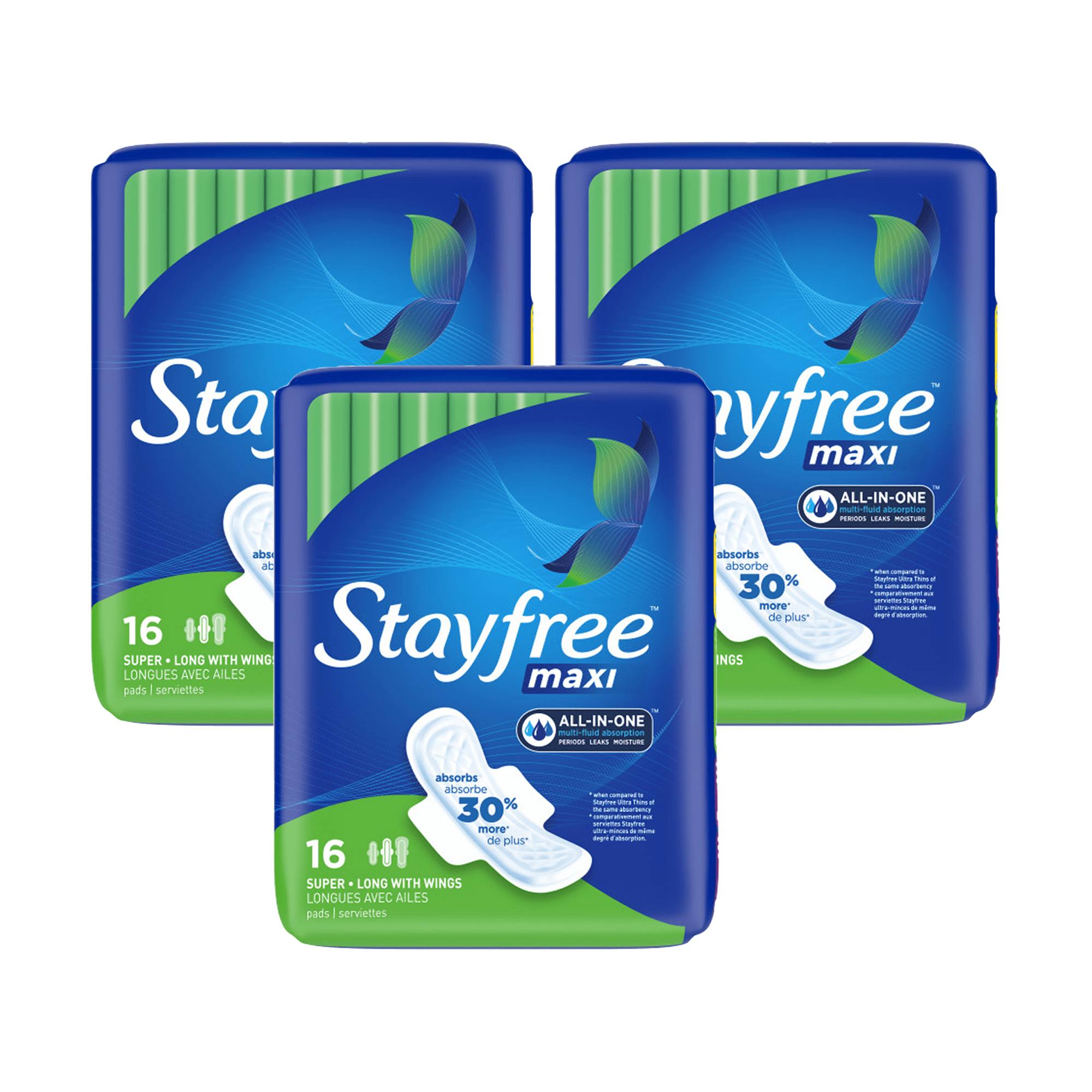 STAYFREE Maxi Pads Super Long With Wings 16 ea (Pack of 3)