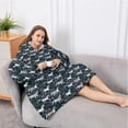 thumbnail image 5 of Oversized Wearable Blanket Hoodie,Dark Blue Cartoon Horse Flower Pattern Sherpa Blanket Hoodie with Super Pockets,Super Warm Fuzzy Pullover for Women & Men, 5 of 6