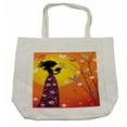 thumbnail image 1 of Feminine Shopping Bag, Flowers Butterflies and Silhouette of Girl in Floral Dress Bouquet Fantasy Art, Eco-Friendly Reusable Bag for Groceries Beach and More, 15.5" X 14.5", Cream, by Ambesonne, 1 of 2