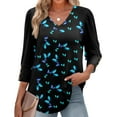 thumbnail image 5 of Xyxonk Womens Tops 3/4 Sleeve 2025 Retro Print Blouse Dressy Casual V Neck Tops Summer Fashion Shirts Dark Green 2XL, 5 of 5