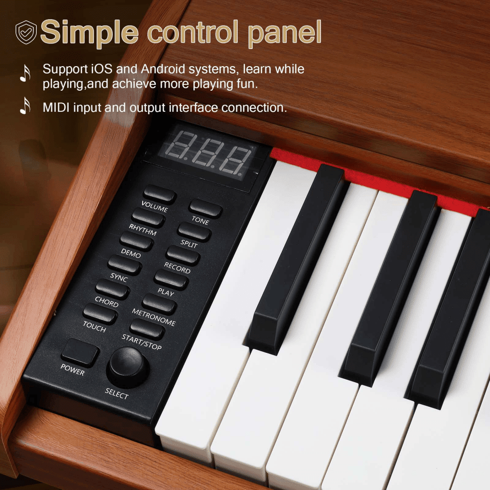 Tcbosik 88 Key Semi-Weighted Keyboard with Stand and Headphone, Full Size Portable Digital Piano with MIDI Bluetooth, Triple Pedals and Other Accessories, Walnut