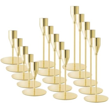 Gold Taper Candle Holders for Wedding Table Centerpiece Tall Taper Candlestick Holders Bulk Set of 15 Metal Candle Stick Holder for Table or Mantel Centerpiece Dinning Festival Party Home Decor