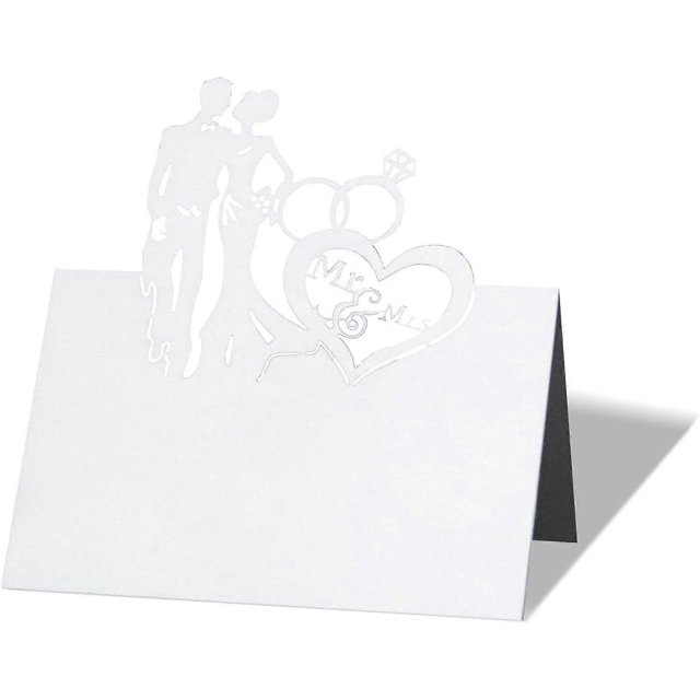 UrbanMingle 50 Pcs Place Cards Mr and Mrs Diamond Ring Love Hollow Number Name