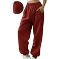 thumbnail image 2 of YanHoo Sweatpants Women Cinch Bottom Baggy Joggers with 3 Pockets Fleece Workout Lounge Comfy Pants High Waisted Athletic Sweat Pants Wine,S, 2 of 6
