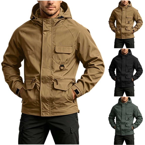 Thousandth Heavy Duty Hooded Work Jacket for Men Plus Size Windproof Water Repellent Outdoor Coat with Zipper Travel Hiking Outerwear