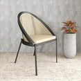 thumbnail image 3 of LeisureMod Dining Chair with Vinyl Fabric Seat and Wicker Backrest in Black Stainless Steel Legs Modern Accent Armchair Urbane Collection in Cream, 3 of 12