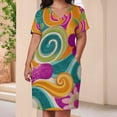 thumbnail image 3 of Vibrant Swirling Floral Psychedelic Design Summer Sundress for Curve Women Casual Pattern Plus Size V Neck Short Sleeve Loose Fit Oversize Dresses, 3 of 5