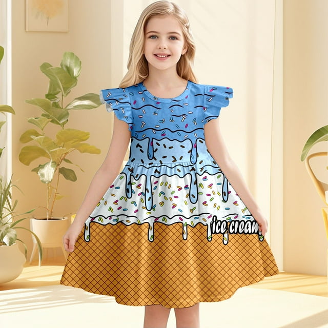 Robe Fille Enfant Robe Décontractée Robe d'Anniversaire Fille Robe Chic pour Filles Vêtements Nouveau-Né Fille 7-8 Ans