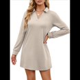 thumbnail image 2 of Vestido de Otoño 2025 para Mujer, Estilo Suéter Deportivo Informal, Holgado, de Larga y Cuello en V, de Color Liso. Albaricoque XXL, 2 of 7