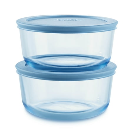 Pyrex Simply Store Tinted 4-piece Round Storage Set with Plastic Lids, Blue