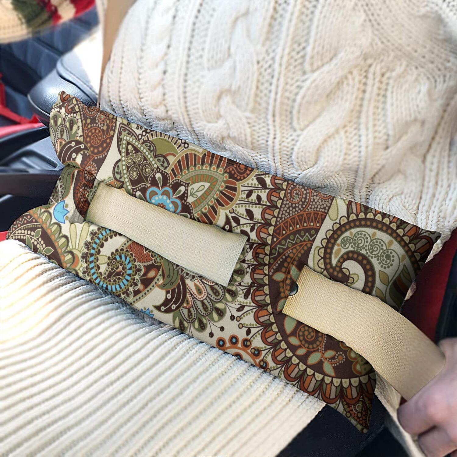 Paisley Boho Seatbelt Pillow for Post-Surgery - Mastectomy Breast Cancer Recovery Cushion - Vintage Ethnic Car Travel Pillow with Secure Straps