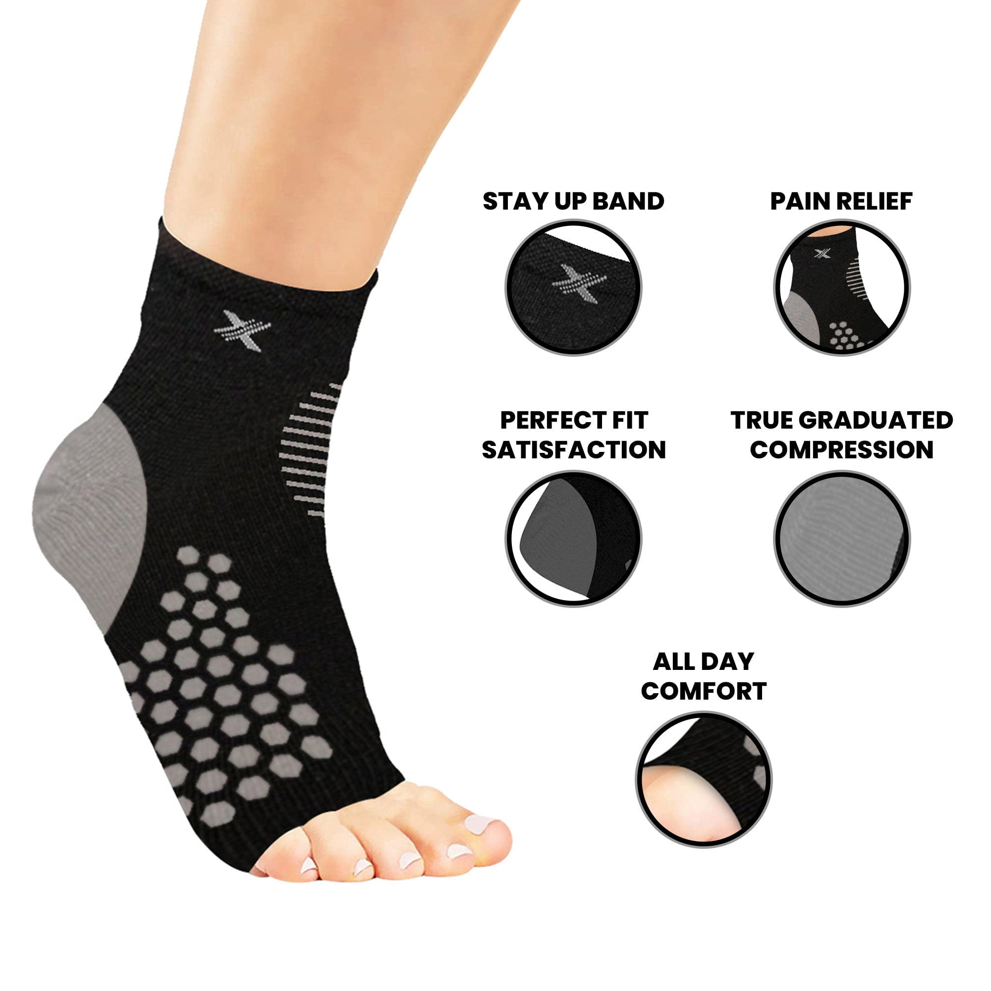 Targeted Pain Relief Ankle Compression Support Sleeves (1-Pair)