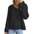 thumbnail image 1 of Suéter de medio botón con cuello en V Hombro caído Ajuste holgado Suéter de manga larga de punto informal para otoño Negro S, 1 of 6