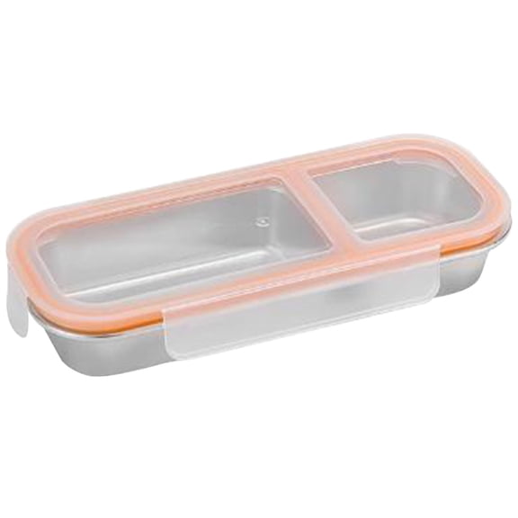 VKLU 1Pc 304 Stainless Steel Bento Box, 24 OZ 2-Compartment Leak-proof Lunch Container with Transparent Lid, Eco-Friendly Snack Box, Orange