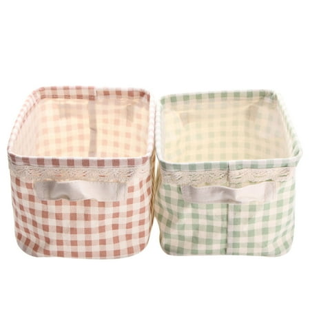 Foldable Storage Box , Closet Bins Container Organizer Fresh cotton lattice with handle debris desktop storage basket small cabinet cloth clothing containing basket