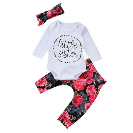

Newborn Toddler Baby Girls Tops Romper Flower Pant 3Pcs Outfits Set Clothes