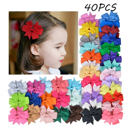 40 PCS Baby Girls Ribbon Hair Bows Clips Multicolor Hairpin Hair Barrettes Hair Accessories For Kids Teens