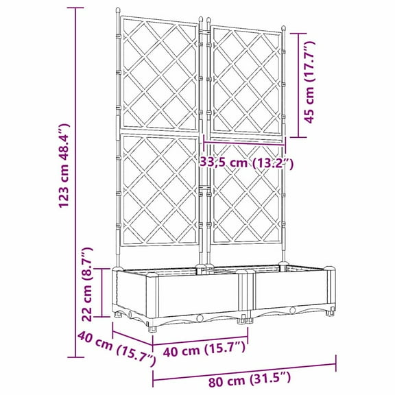 vidaXL Garden Planter with Trellis 2 pcs Black 31.5x15.7x49.4 in
